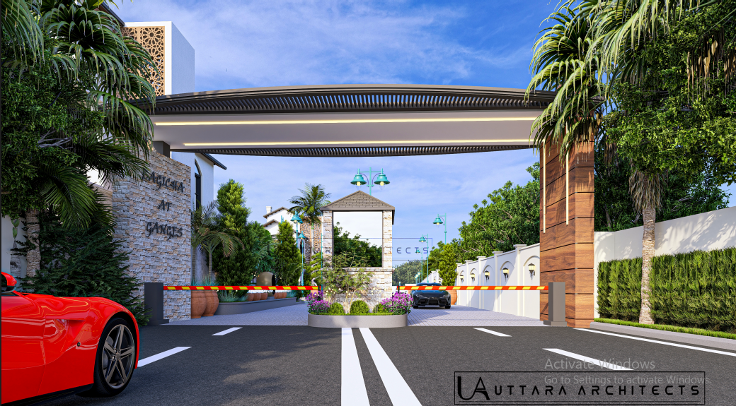 Grand gated arrival road at Bagicha at Ganges