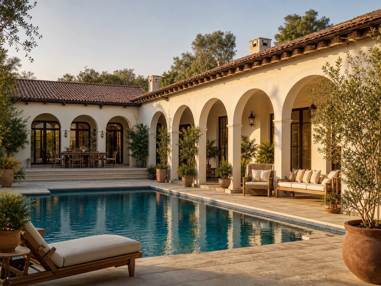 Private pool and Spanish-style villa arches